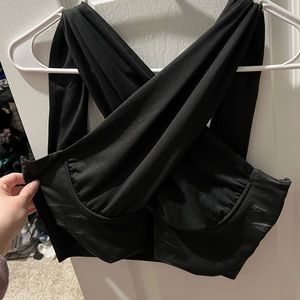 black womens cross strap crop top
